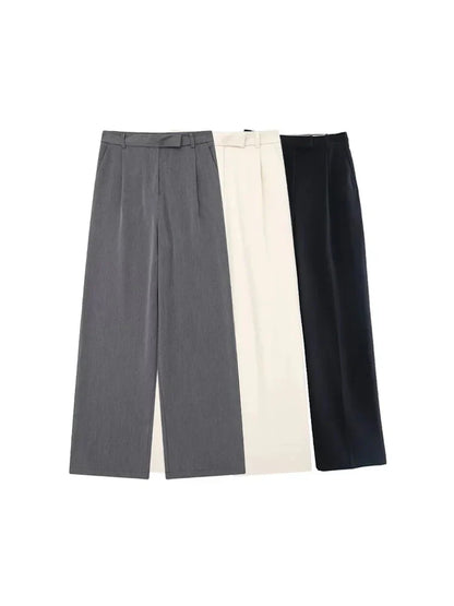 High Waist Straight Pants Front Zipper Regular Fit Full Length