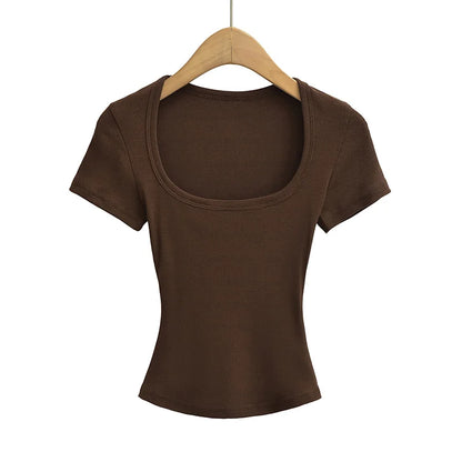 Square Neck Short Sleeve Crop Top