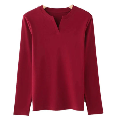 Women's V-Neck Cotton Long-Sleeve T-Shirt