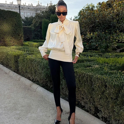 Elegant Satin Lace-Up Blouse