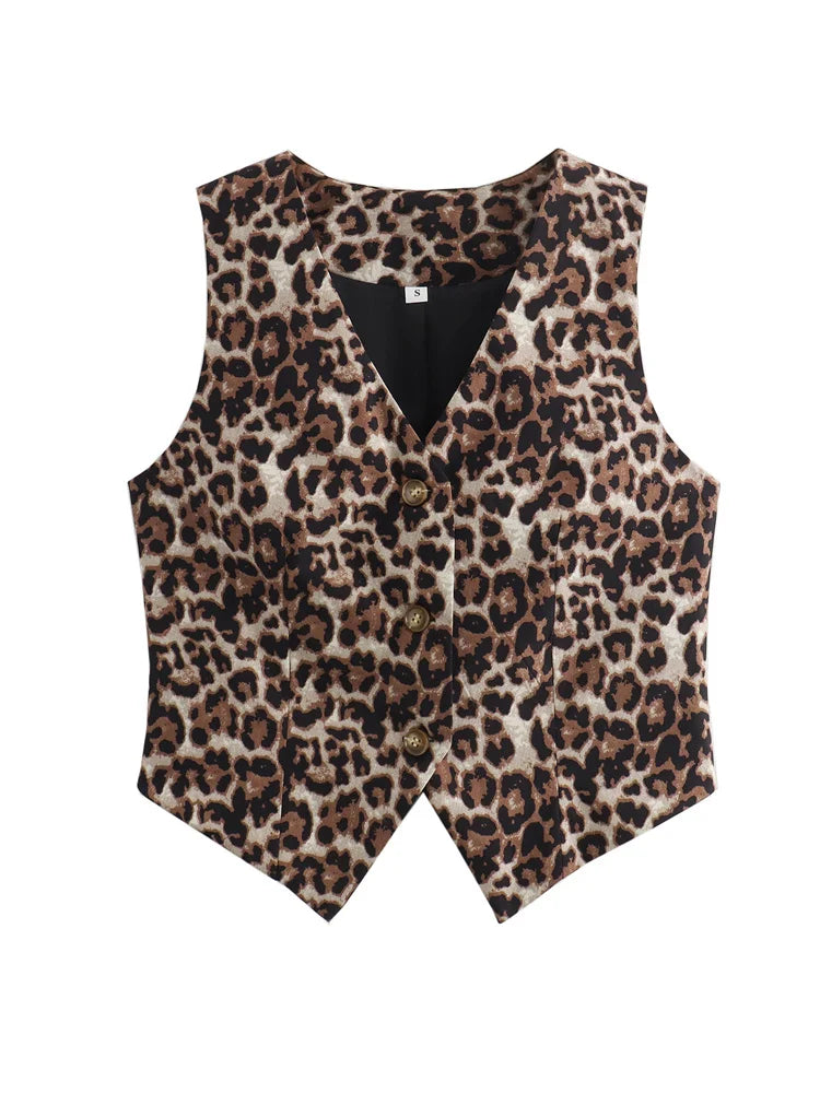 Women's Leopard Print V-Neck Vest
