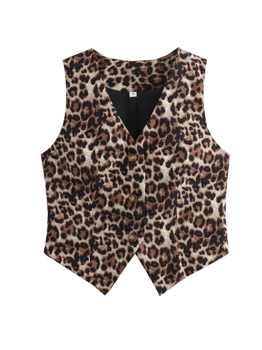 Women's Leopard Print V-Neck Vest