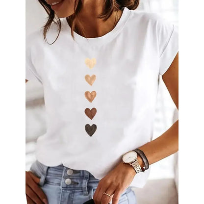 Love Heart Print Y2K Short Sleeve Tee