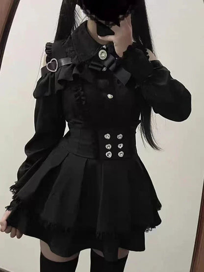 Harajuku Sweet Bow Black Plaid Dresses All-match Slim Fit Kawaii Lolita Dress
