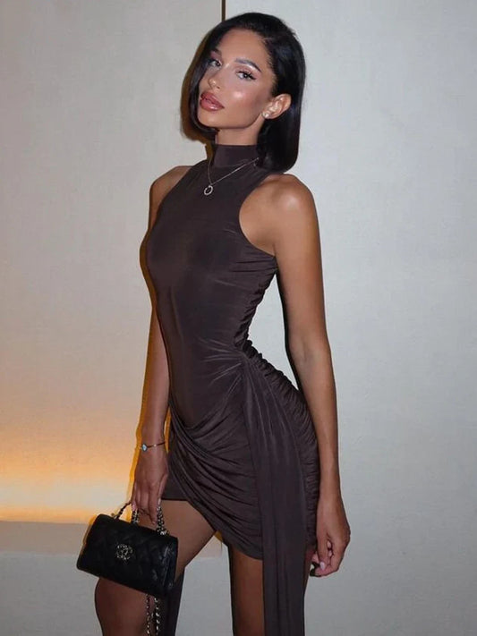 Turtleneck Ruched Mini Dress