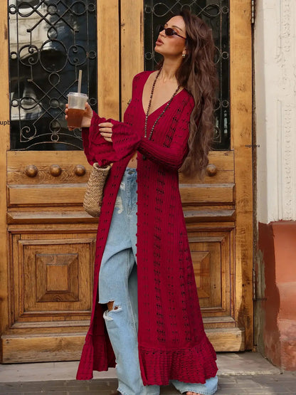 Hollow Breasted Split Maxi Dress