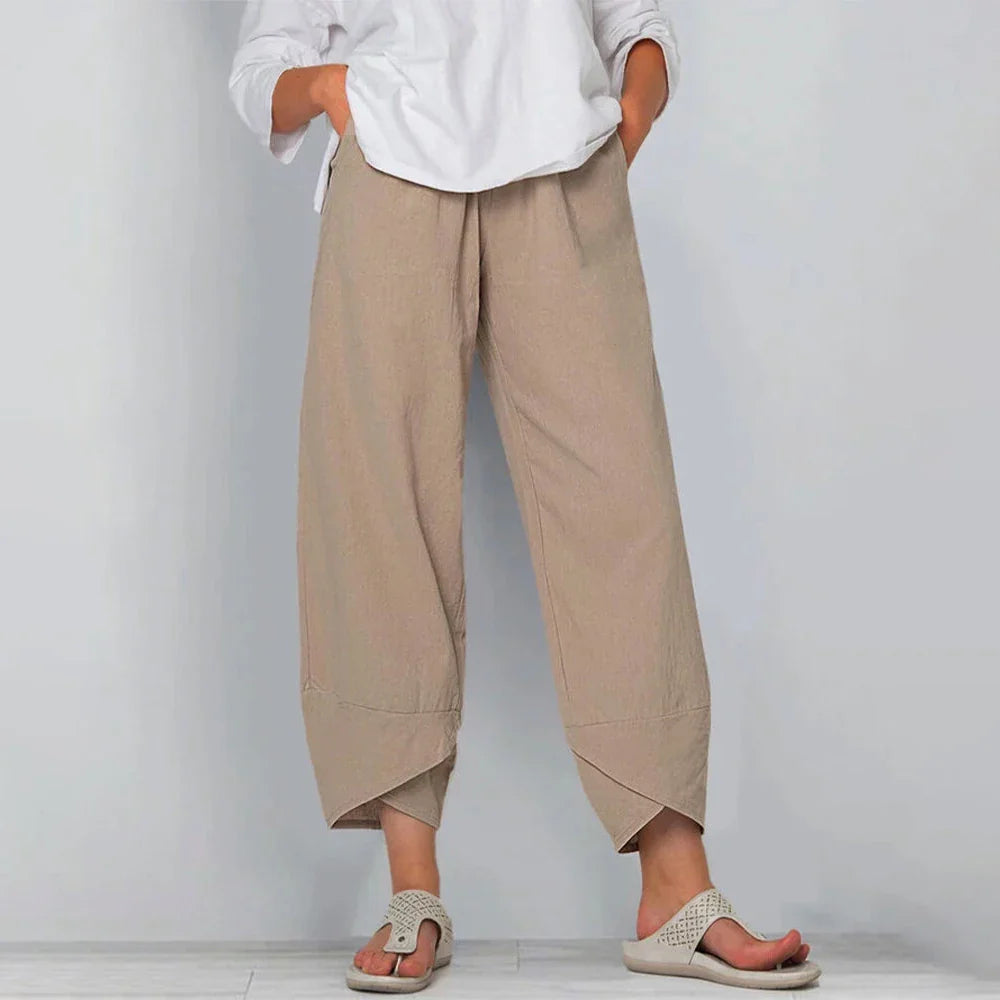 High Waist Harem Pants Cotton Linen Patchwork Pockets Loose Fit