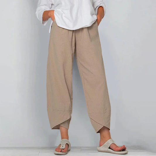 High Waist Harem Pants Cotton Linen Patchwork Pockets Loose Fit