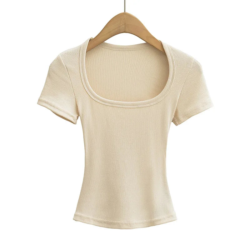 Square Neck Short Sleeve Crop Top