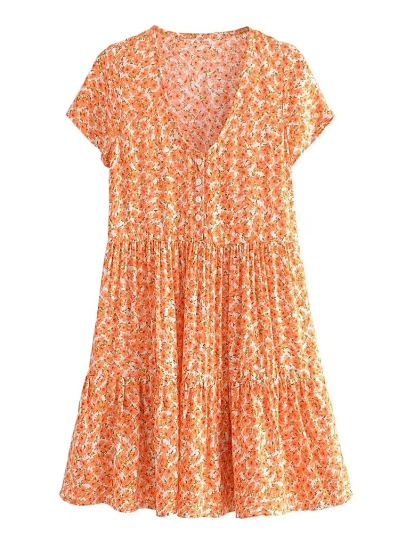 Women's Vintage Floral Print Boho Mini Dress