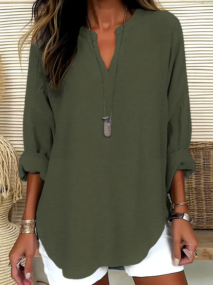 Plus Size Casual Tops Women Loose Long Sleeve V-Neck T-Shirts
