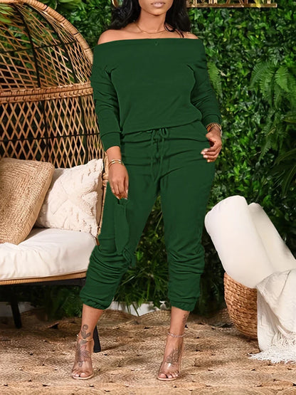 Women's Slant Shoulder Top and Pants Set