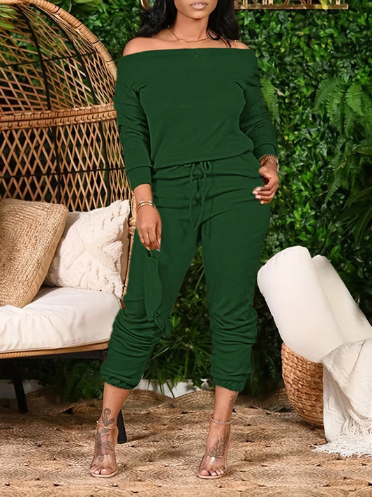 Women's Slant Shoulder Top and Pants Set