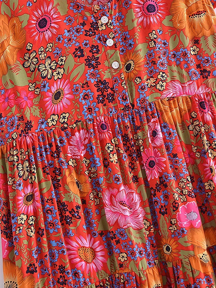 Women's Vintage Floral Print Boho Mini Dress