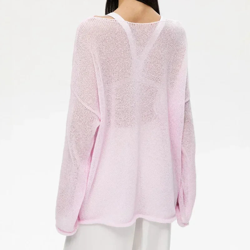 Women's Elegant Slash Neck Sweater - Loose Fit Pullover
