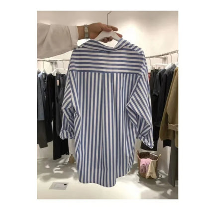 Striped Puff Sleeve Polo-Neck Shirt