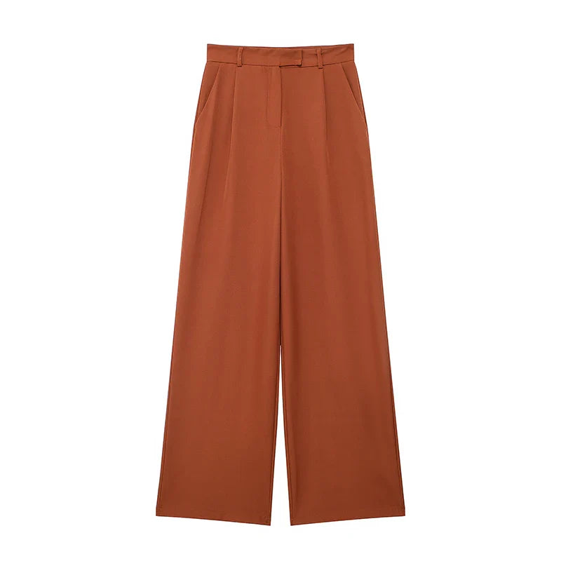 High Waist Straight Pants Front Zipper Regular Fit Full Length