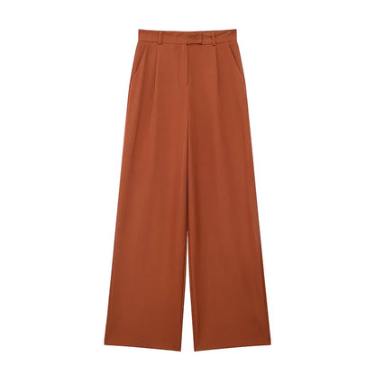 High Waist Straight Pants Front Zipper Regular Fit Full Length