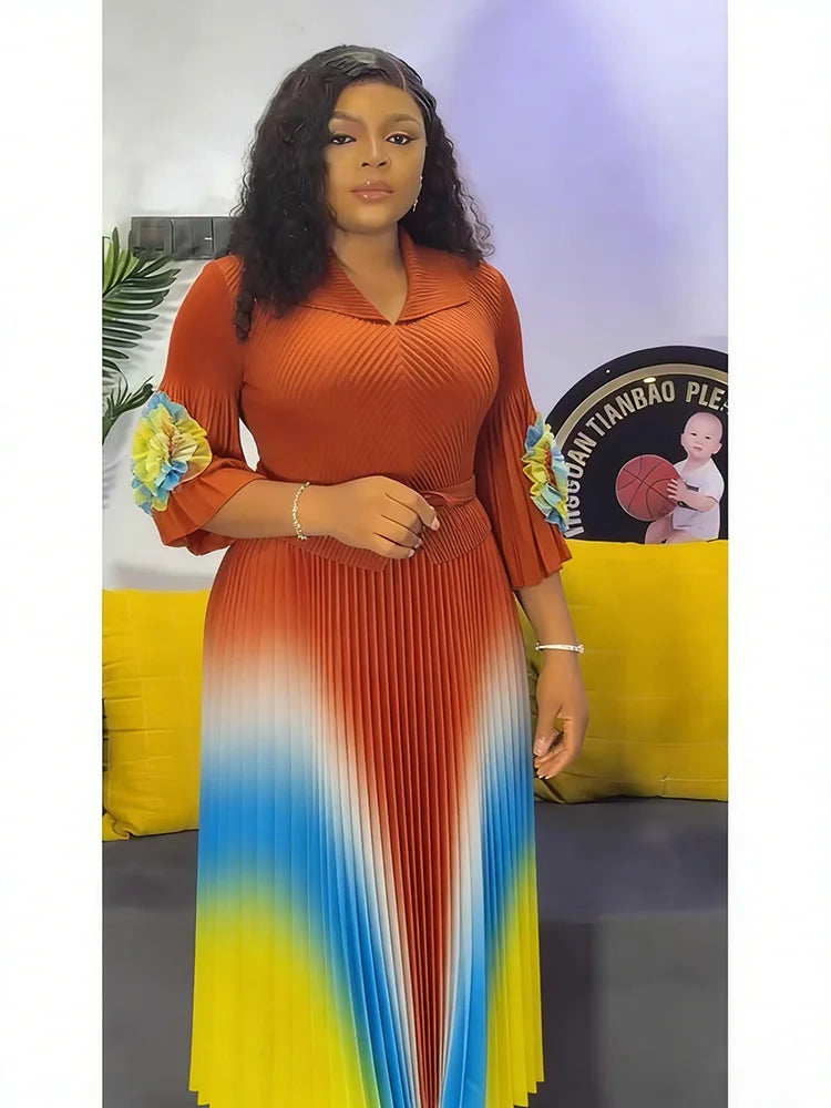 Women's Gradient Pleated A-Line Dress