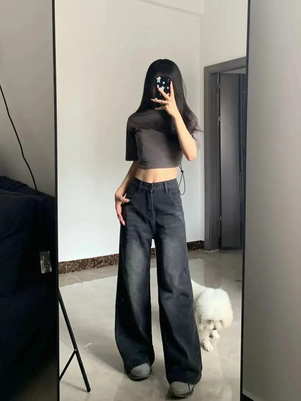 High Waist Loose Straight Wide-Leg Jeans