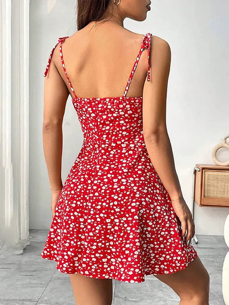 Women's Floral Spaghetti Strap Sundress - A-Line Beach Dress