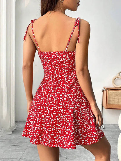 Women's Floral Spaghetti Strap Sundress - A-Line Beach Dress