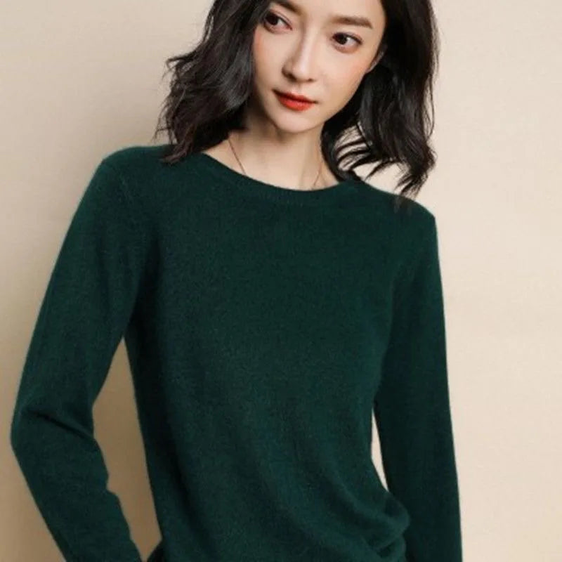Round Neck Crochet Knit Sweater Long Sleeve Loose Fit Pullover