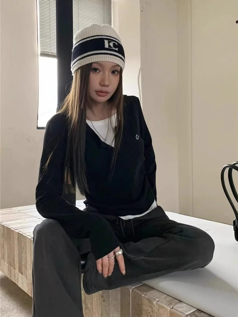 Round Neck Long Sleeve Layered Top Slim Fit Fake Two-Piece