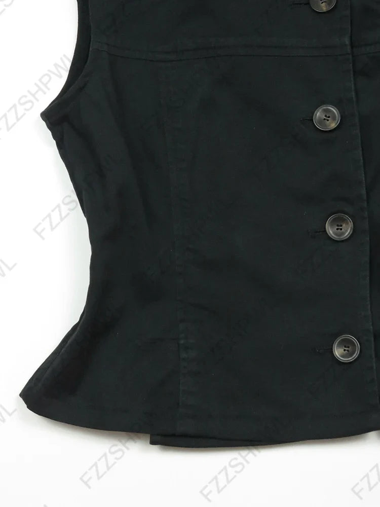 Turtleneck Sleeveless Button-Down Slim Crop Top