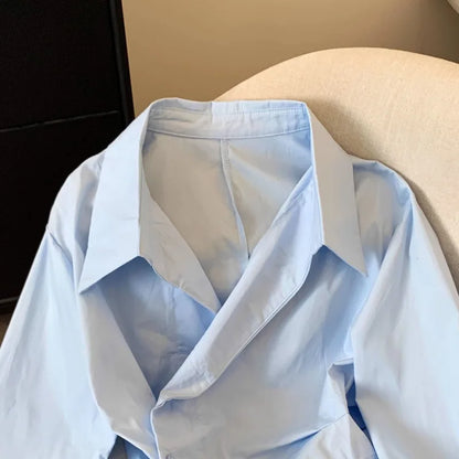 Irregular Long Sleeve Polo Blouse