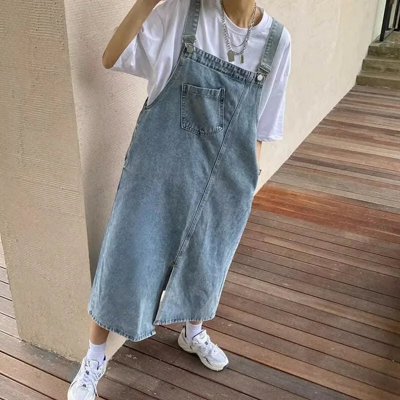 Denim Overall Dress Women Sleeveless Jeans Dress Spaghetti Strap Casual Loose