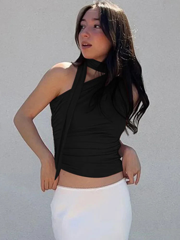 Backless Off-Shoulder Halter Crop Tank Top