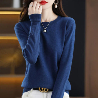 Round Neck Crochet Knit Sweater Long Sleeve Loose Fit Pullover