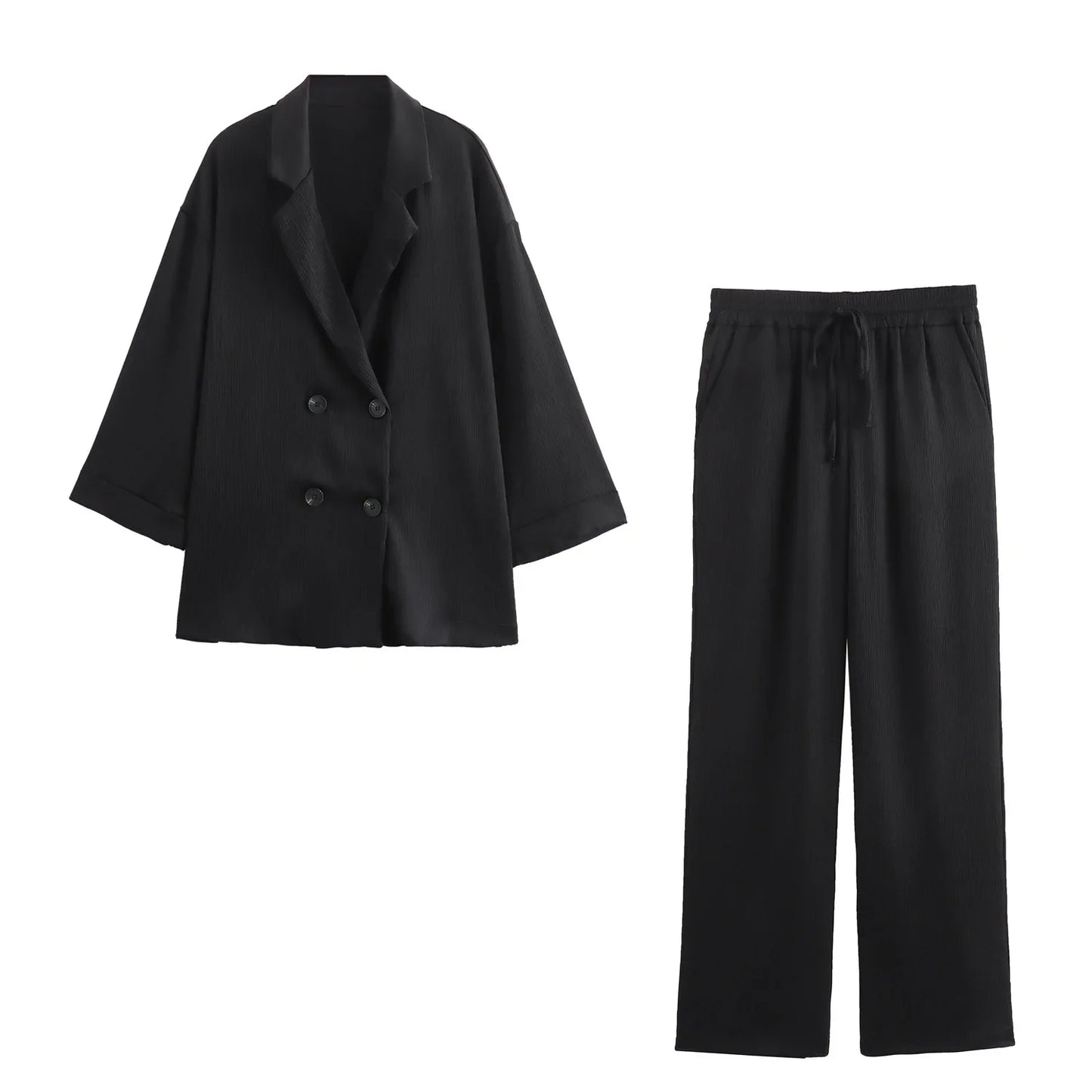Turn-Down Collar Double-Breasted Blazer & Pants Set