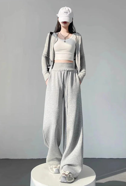 High Waist Straight Pants Loose Fit Pockets Full Length