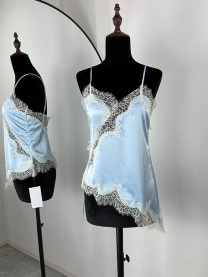 Lace Patchwork Spaghetti Strap Backless Mini Dress