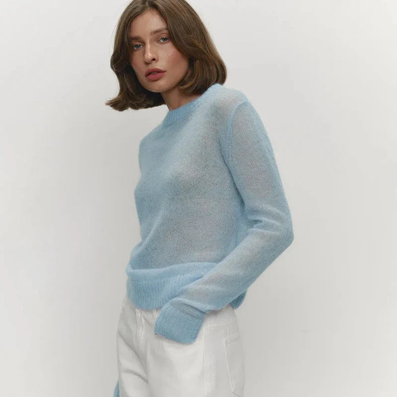 Round Neck Knit Sweater Long Sleeve Loose Fit Spliced Pullover