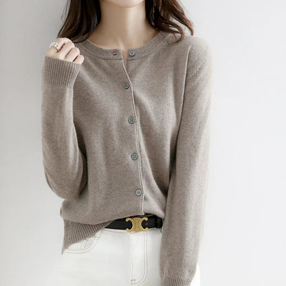 Women's Knitted Cardigan Sweater - O-Neck Button-Up Top