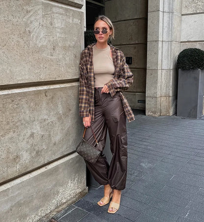 Vintage Plaid Long Sleeve Blouse with Ruffles