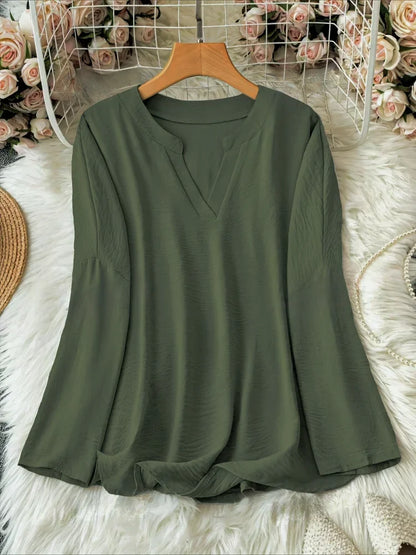 Plus Size Casual Tops Women Loose Long Sleeve V-Neck T-Shirts