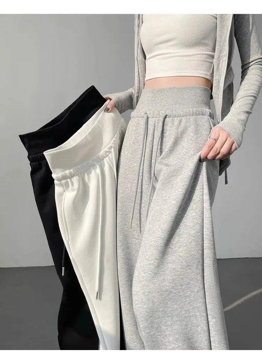 High Waist Straight Pants Loose Fit Pockets Full Length