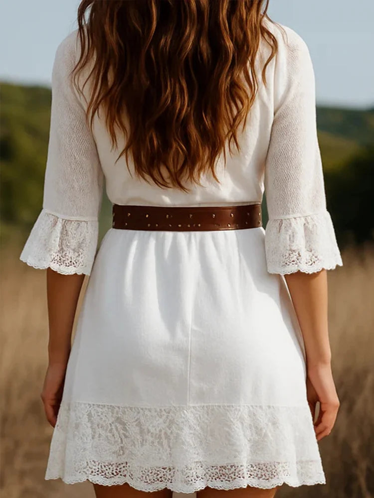 Women's Boho Lace V-Neck Mini Dress