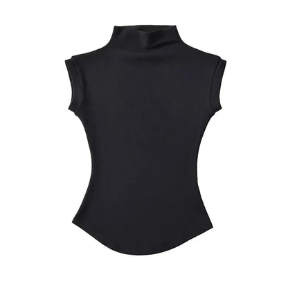Turtleneck Sleeveless Slim Solid Stretch Tee