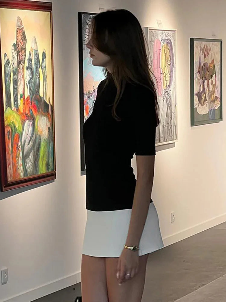 Patchwork Turtleneck Short Sleeve Bodycon Mini Dress