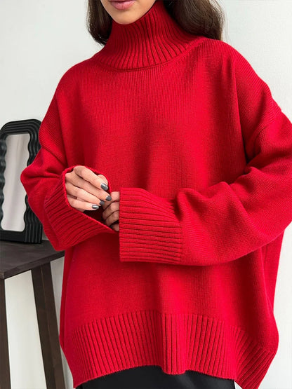 Turtleneck Oversized Sweater Long Sleeve Loose Fit Pullover