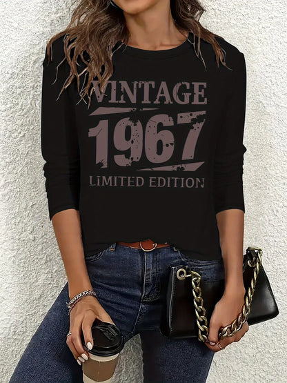 100% Pure Cotton Cartoon Cat T-Shirt Women Long Sleeve Round Neck Loose Comfortable