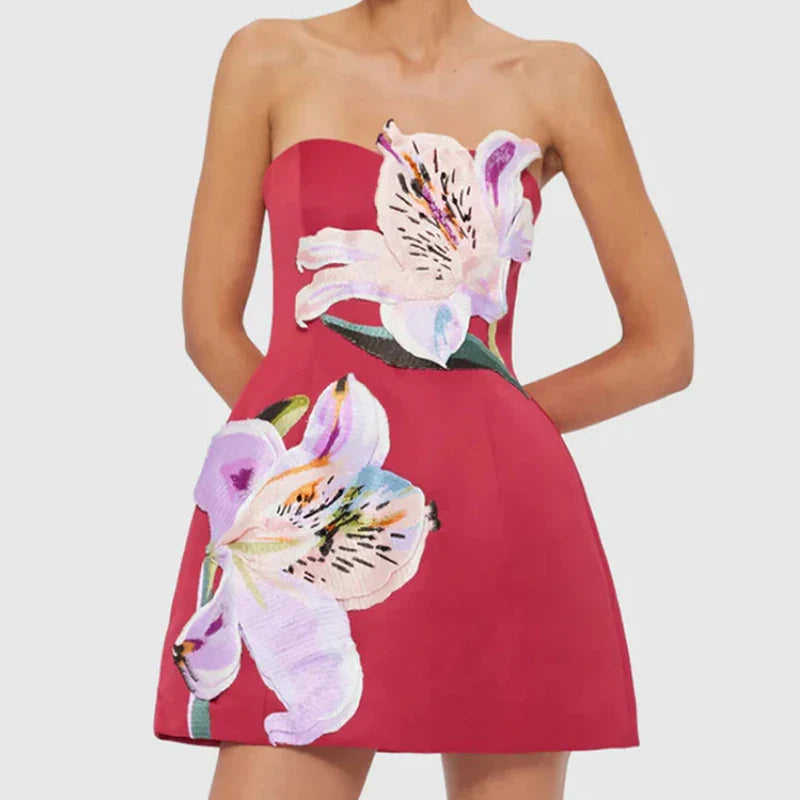 Women's Floral Print Strapless Mini Dress