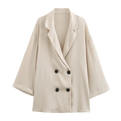 Turn-Down Collar Double-Breasted Blazer & Pants Set
