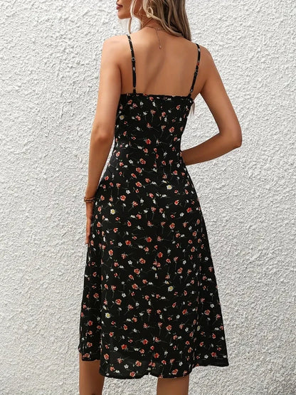 Floral Print Square Neck Spaghetti Strap Boho Dress