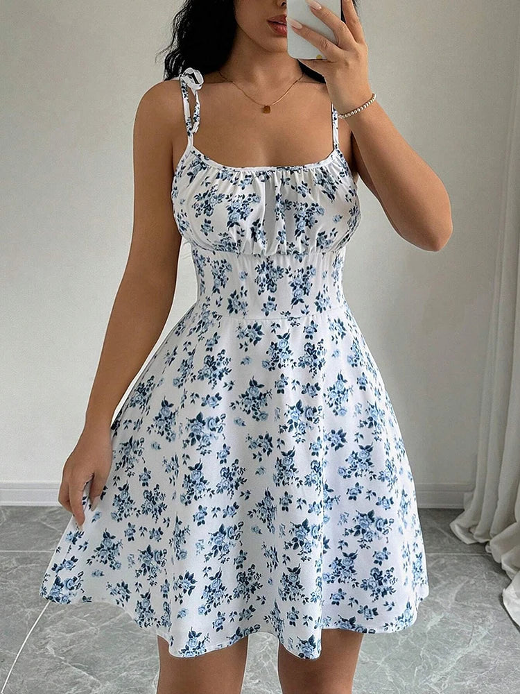 Women's Floral Spaghetti Strap Sundress - A-Line Beach Dress